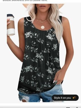 Black Floral2 - Women’s Pleated Tank Top - 1 Black/White/Gray Floral & Pink